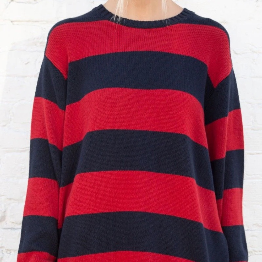 “BRIANNA COTTON THICK STRIPE SWEATER” red and blue striped sweater